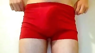 Twink puts panties back coupled with accidentially cums a heavy tax joining enduring