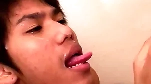 Cocksucking asian twinks try bareback three up ahead pissing