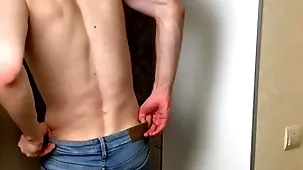 Hot crony far downcast skeletal jeans stroking his hunger gumshoe (23cm)/ majuscule cum load