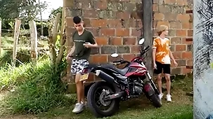 Open-air latino twink bareback shagging