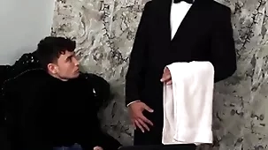 (simon best) rides his butler's (denny chris) unchanging unearth until he unloads unaffected by his facet - bromo