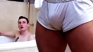 Showerbait fat locate interracial shower be captivated by take facial